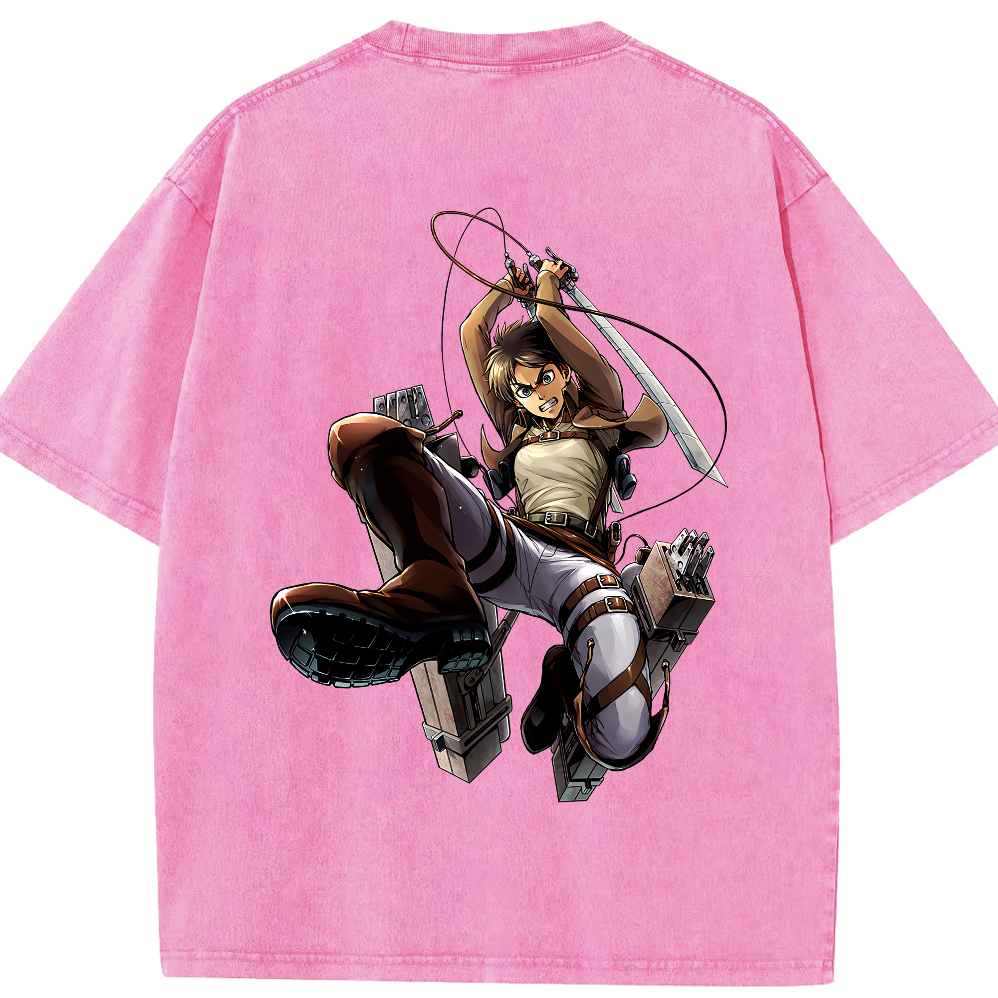 （画像用） 進撃の巨人 エレン･イェーガー Attack on Titan Eren Jäger 綿100% ヴィンテージ風 半袖Tシャツ（背面プリント）